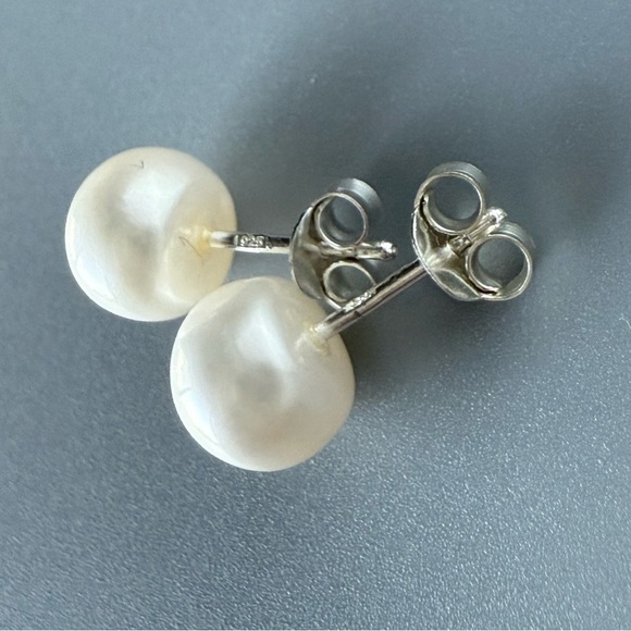 Sterling Silver Freshwater White Pearl Studs 8mm - Picture 6 of 14